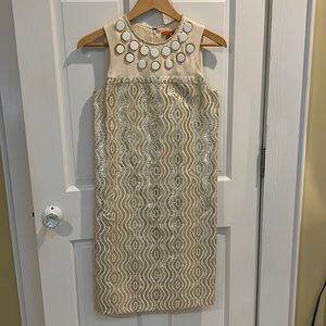 Tory Burch cream and gold dress with beading and sequin detail size 2